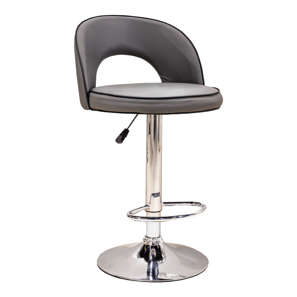 63555 BAR STOOL GREY PU, BLACK PIPING, CHROME LEG BS-309 